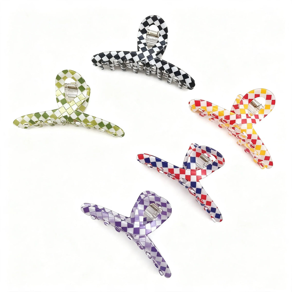 Vintage Checkered Acrylic Hair Claw Clip – Geometric Shark Clip Hair Claw Clip SWANS