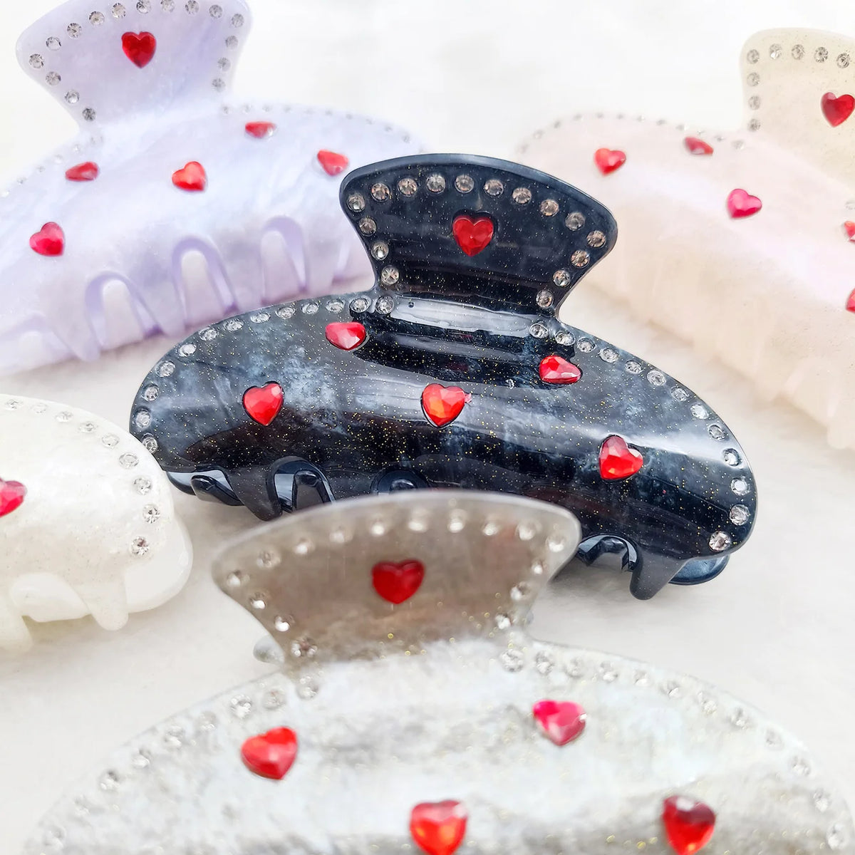 Rhinestone Heart Pearl Hair Claw Shark Clip for Women Hair Claw Clip SWANS