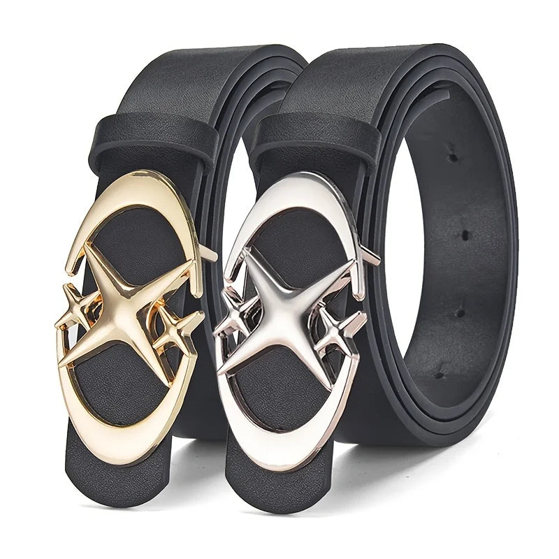 Y2K Gothic PU Leather Belt – Punk Star Cross Metal Buckle PU Leather Belt SWANS