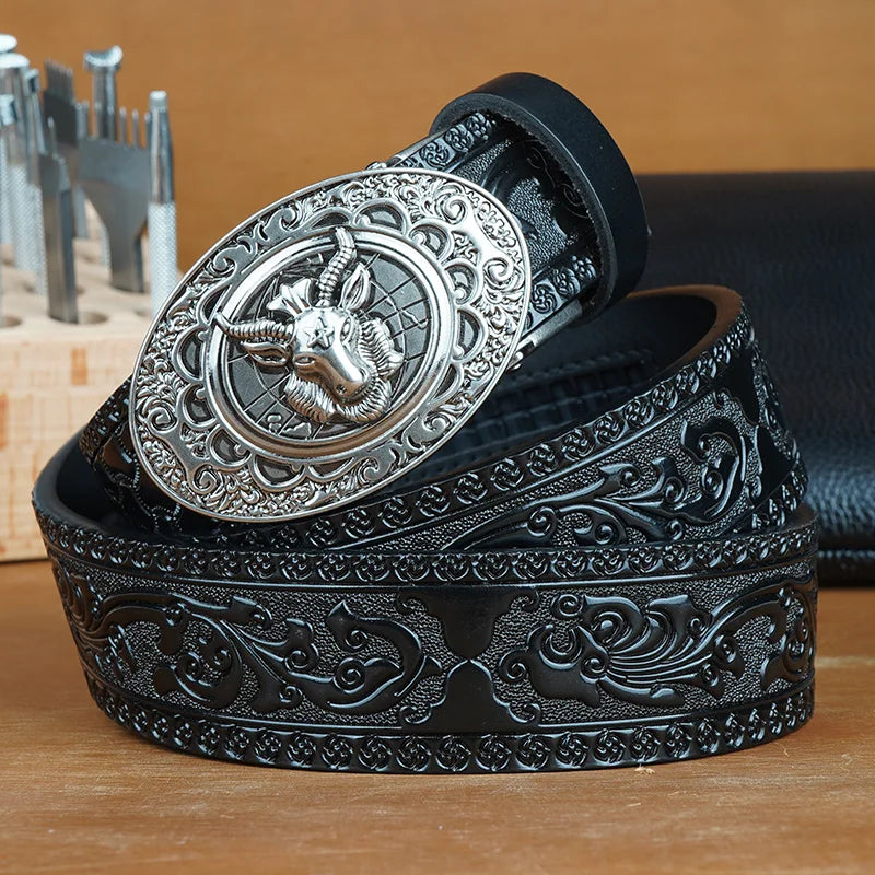 Men's Split Leather Ratchet Belt – Auto Adjustable Buckle Men's Leather Belt SWANS