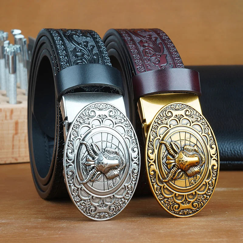 Men's Split Leather Ratchet Belt – Auto Adjustable Buckle Men's Leather Belt SWANS