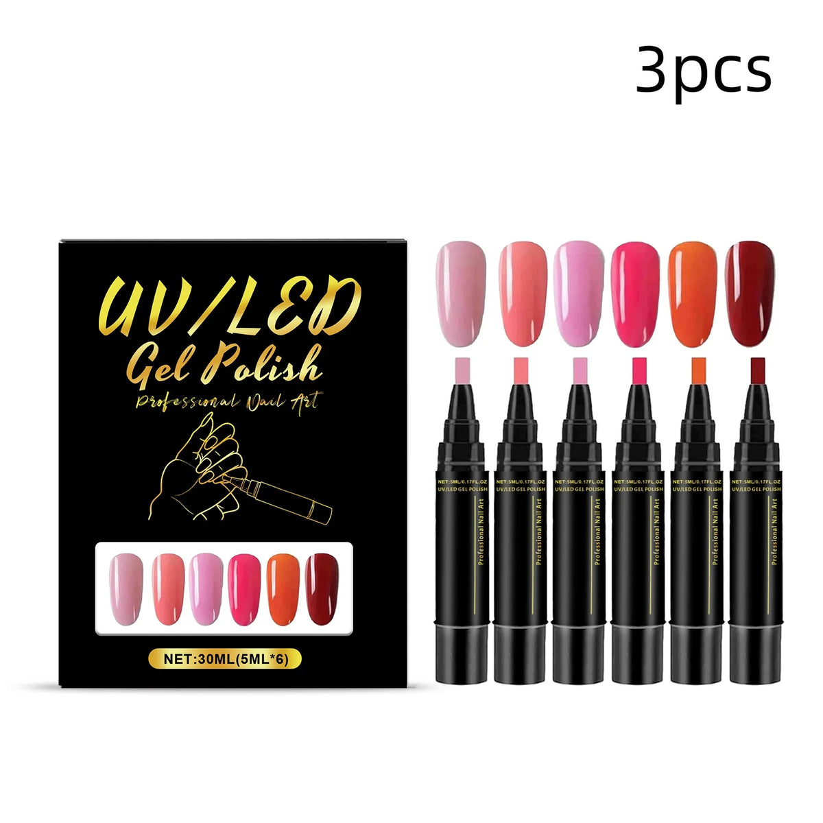 One-Step Gel Nail Polish Pen Set – 6 Colors UV LED Gel Gel Nail Polish Pen SWANS 3pcs