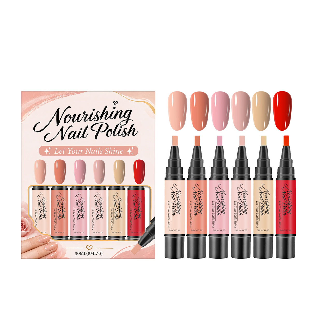 SWANS 6-Color Jelly Nail Polish Pen Kit – Quick Dry, No UV Nail Polish Kit SWANS 6pcs Boxed