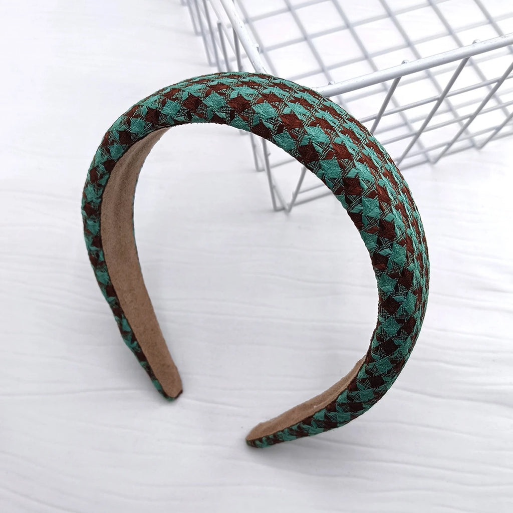 Vintage Lattice Wide Sponge Headband – Women's Hair Hoop Wide Sponge Headband SWANS 1 pc green