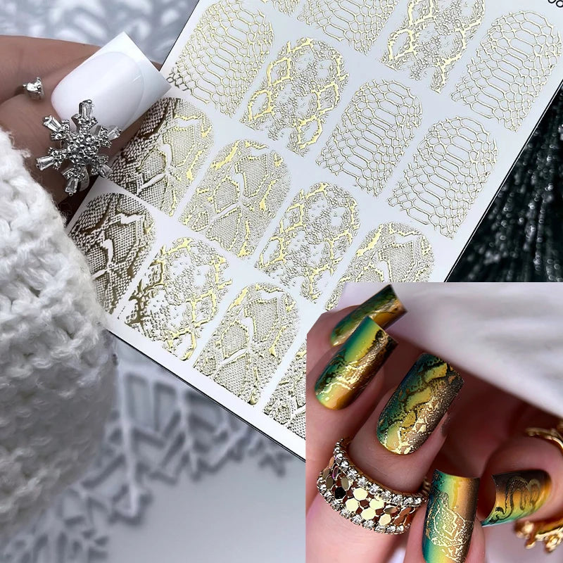 3D Snake Pattern Embossed Nail Stickers – Self-Adhesive Decals Nail Art Stickers SWANS