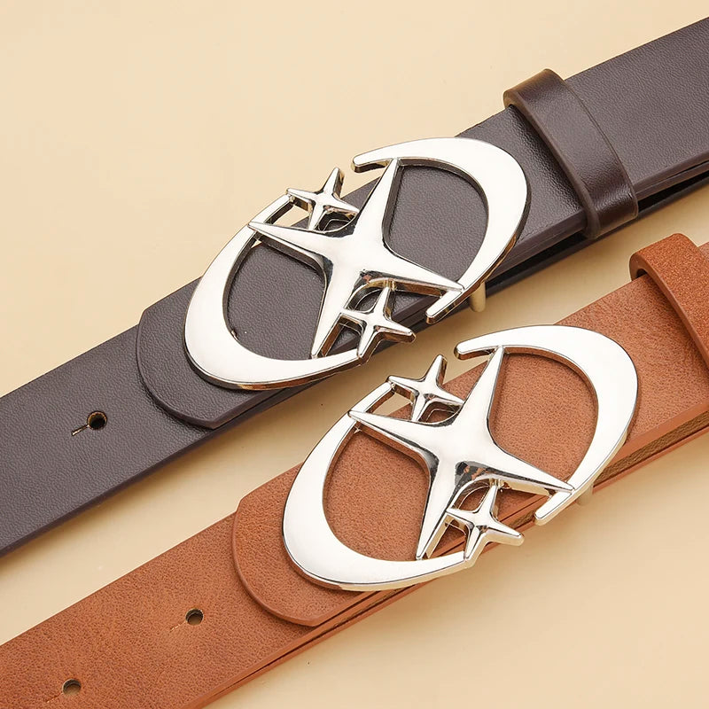 Y2K Gothic PU Leather Belt – Punk Star Cross Metal Buckle PU Leather Belt SWANS