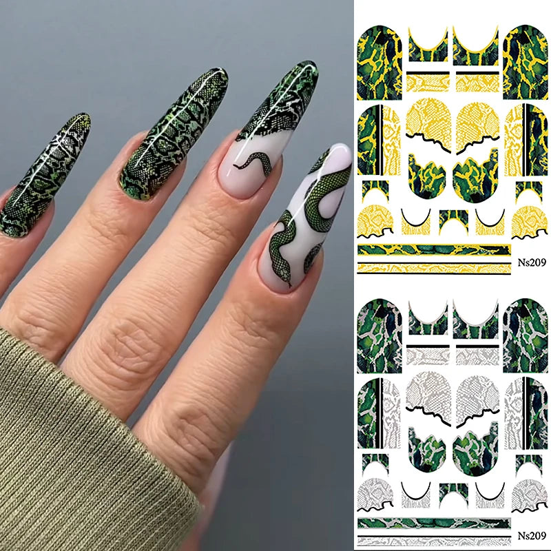 3D Snake Pattern Embossed Nail Stickers – Self-Adhesive Decals Nail Art Stickers SWANS