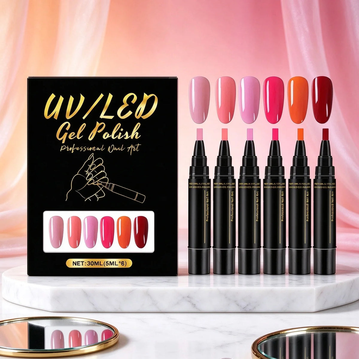 One-Step Gel Nail Polish Pen Set – 6 Colors UV LED Gel Gel Nail Polish Pen SWANS