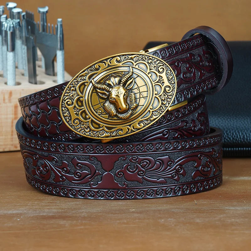 Men's Split Leather Ratchet Belt – Auto Adjustable Buckle Men's Leather Belt SWANS