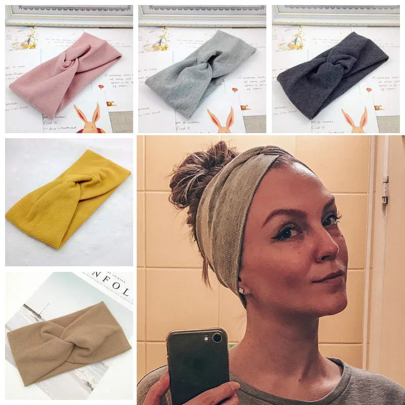 Women's Wide Turban Headband – Cotton Knit Cross Knot Hairband Turban Headband SWANS