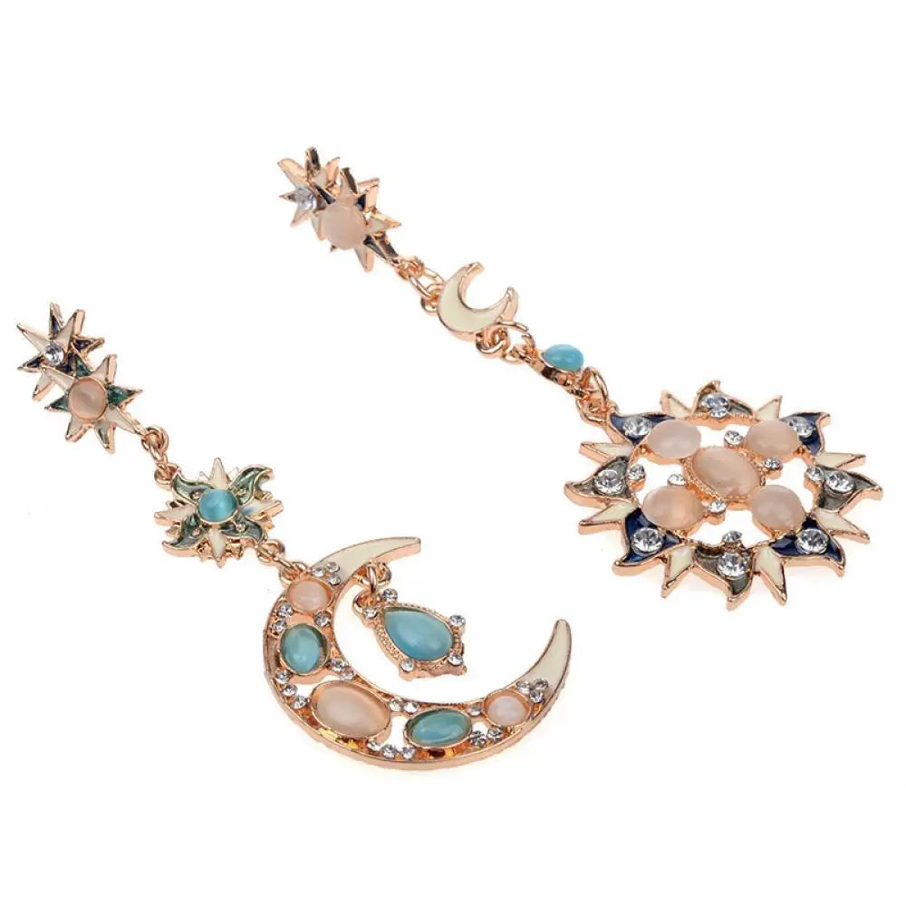 Sun & Moon Asymmetric Rhinestone Dangle Earrings for Women Dangle Drop Earrings SWANS