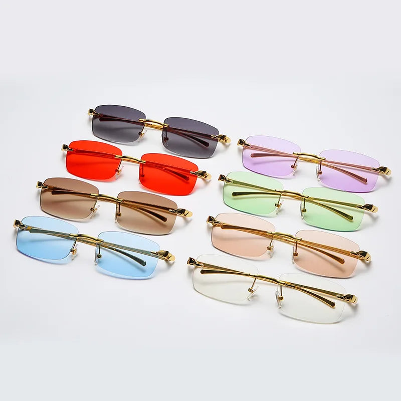 TOYEARN Vintage Rimless Square Sunglasses UV400 Women Men Rimless Sunglasses SWANS