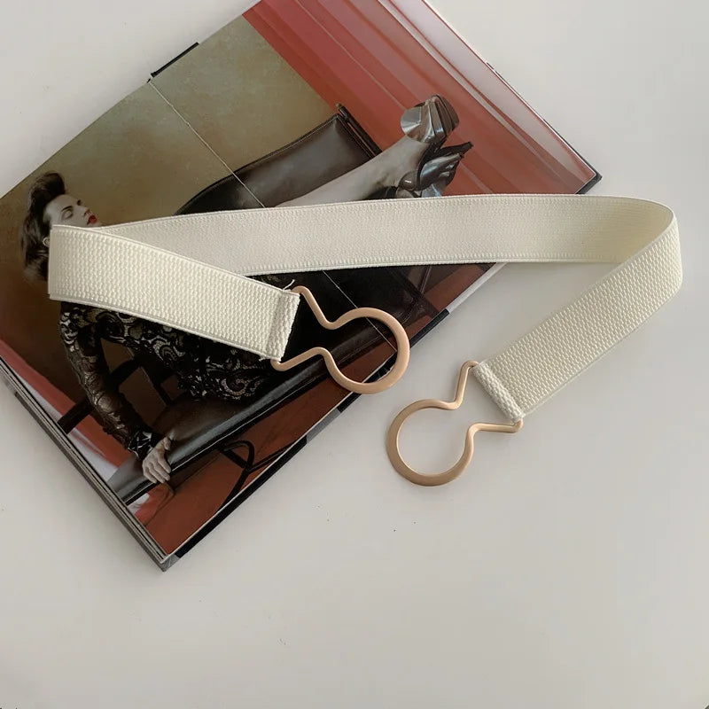 Women's Wide Elastic Belt – Gold Buckle | FAITOLAGI Women's Waist Belt SWANS A 65cm white 50-68cm
