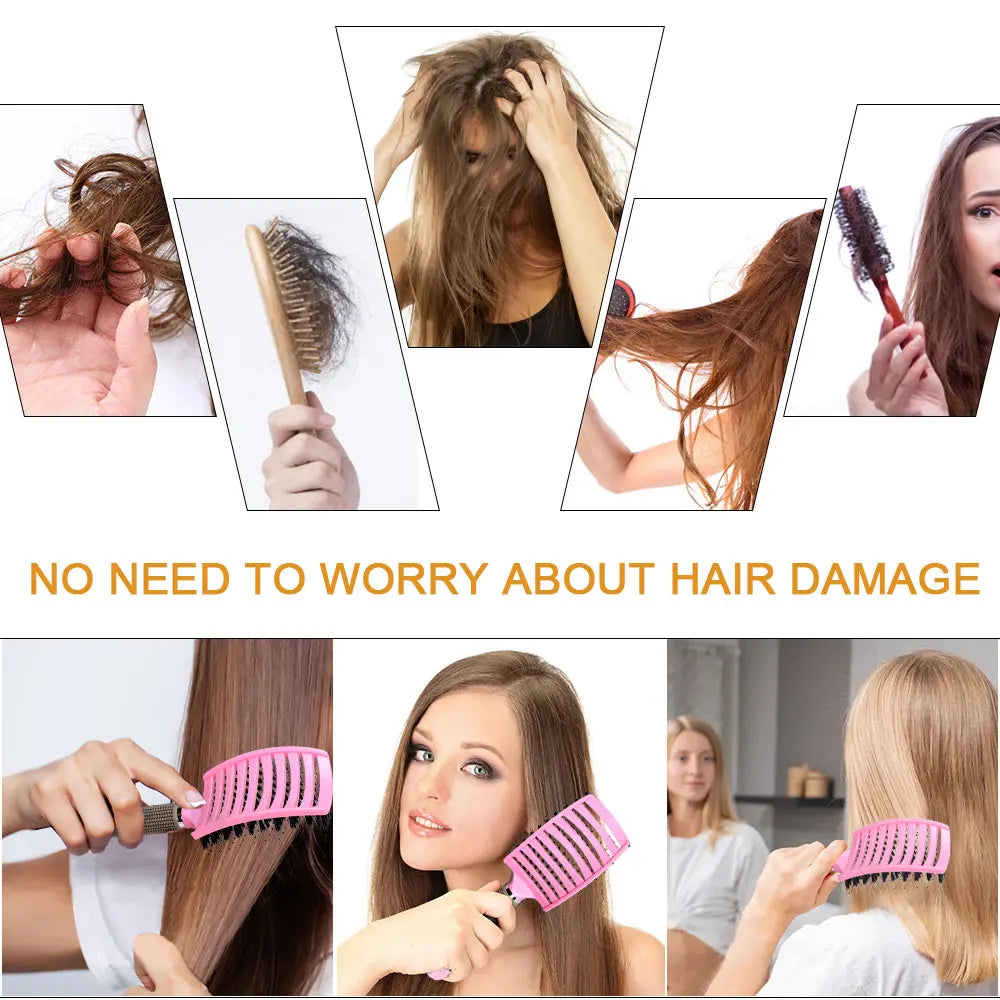 YIBER Bristle Nylon Detangling Hair Brush & Scalp Massage Comb Detangling Hair Brush SWANS