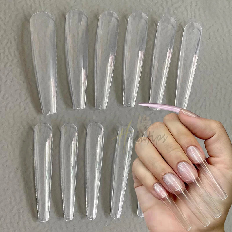 3XL Coffin Extra Long Full Cover False Nail Tips – 240pcs Clear False Nail Tips SWANS