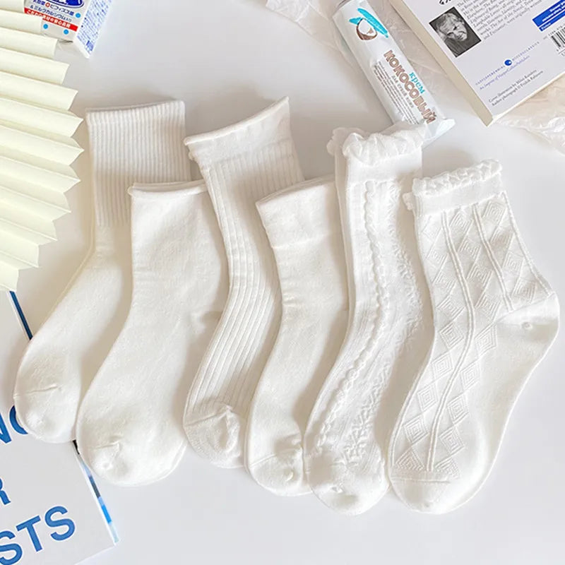Women's Lace Ruffle Mid-Tube Socks – Soft Cotton JK Lolita Women's Fashion Socks SWANS