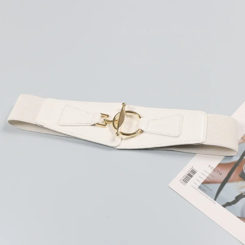 Women's Wide PU Leather Corset Belt Cummerbund | FAITOLAGI Corset Waist Belt SWANS white 68cm