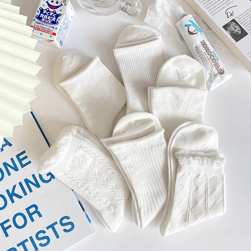 Women's Lace Ruffle Mid-Tube Socks – Soft Cotton JK Lolita Women's Fashion Socks SWANS