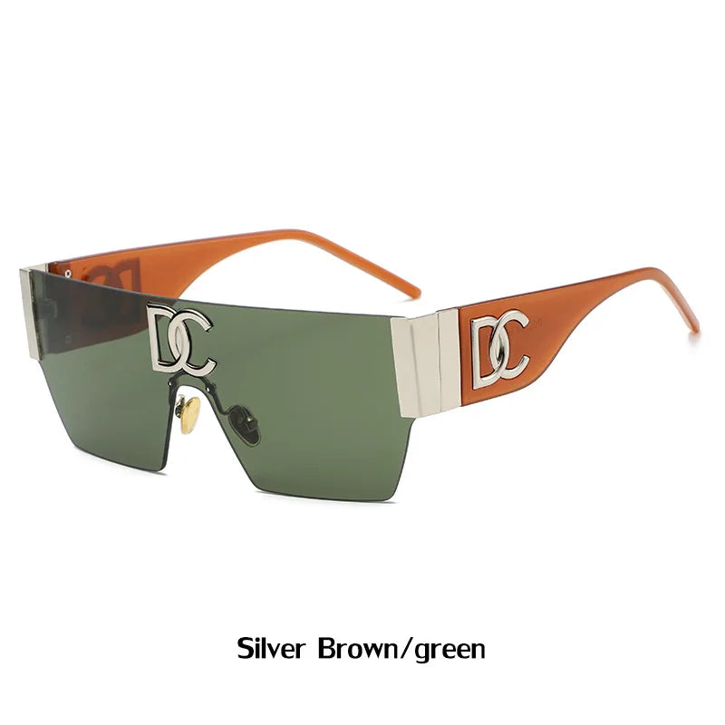TOYEARN Rimless Square Sunglasses UV400 – Men & Women Fashion Sunglasses SWANS Brown Green as the photo