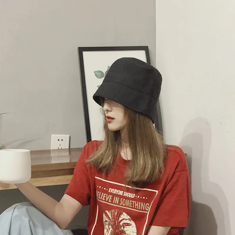 Solid Color Cotton Bucket Hat – Unisex Foldable Fisherman Cap Bucket Hat SWANS