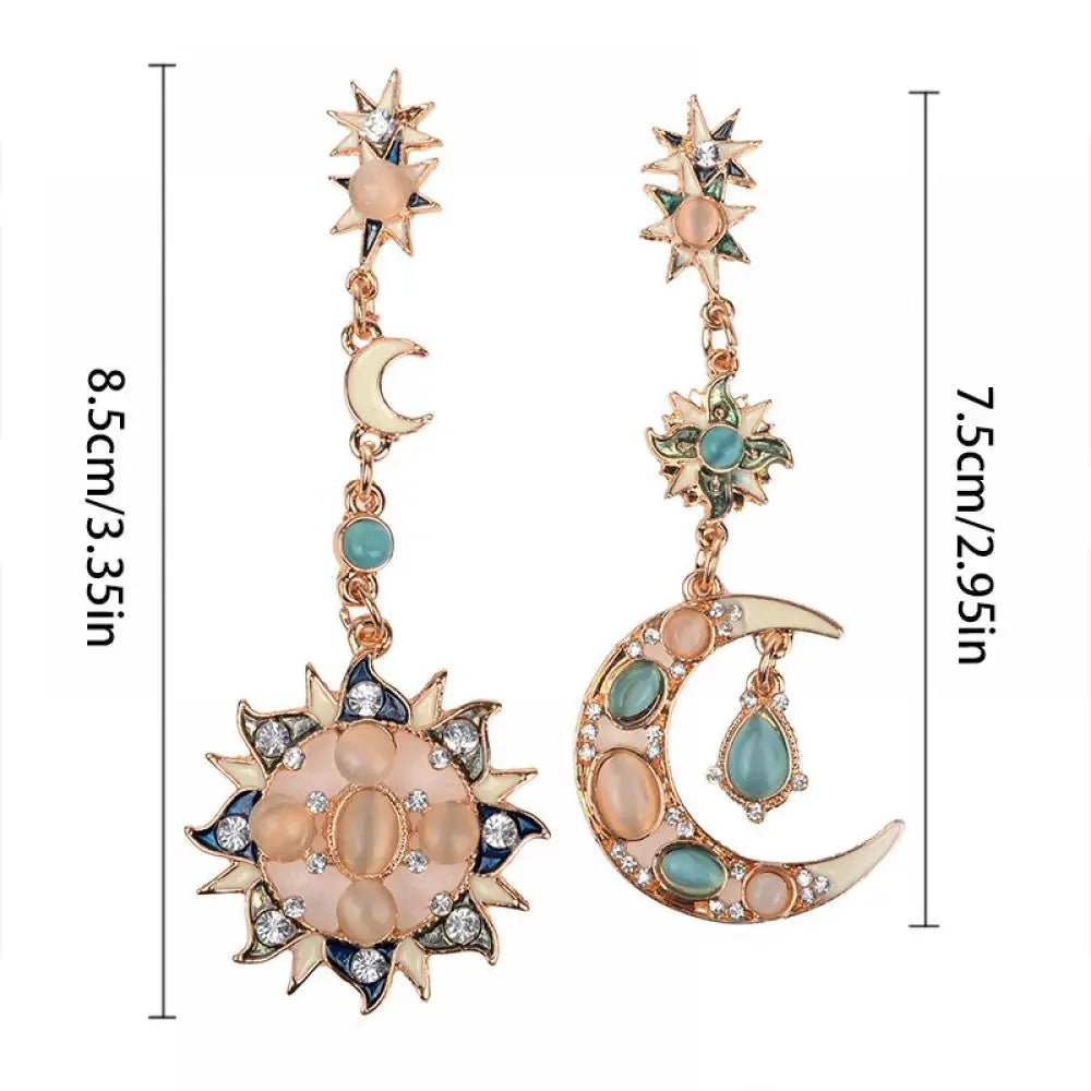 Sun & Moon Asymmetric Rhinestone Dangle Earrings for Women Dangle Drop Earrings SWANS