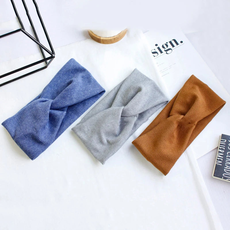 Women's Wide Turban Headband – Cotton Knit Cross Knot Hairband Turban Headband SWANS