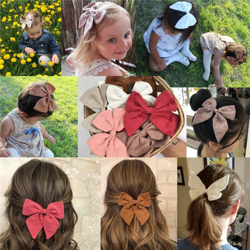 Cotton Linen Large Bow Hair Clips – Sailor Barrettes for Women Hair Bow Barrette SWANS