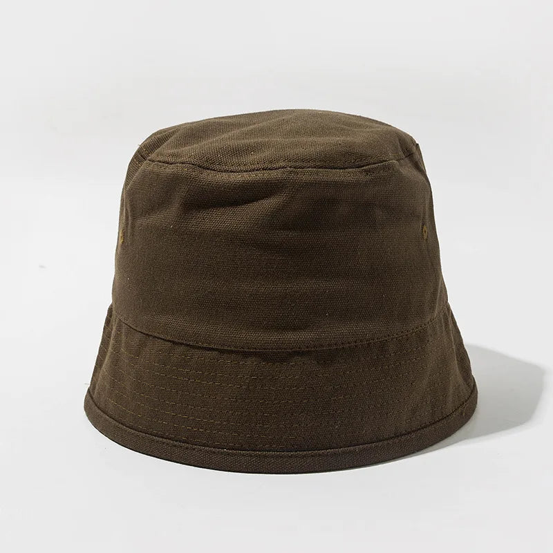 Solid Color Cotton Bucket Hat – Unisex Foldable Fisherman Cap Bucket Hat SWANS coffee one size