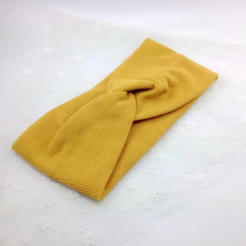 Women's Twist Knitted Wide Headband – Soft Elastic Turban Knitted Headband SWANS yellow One Size
