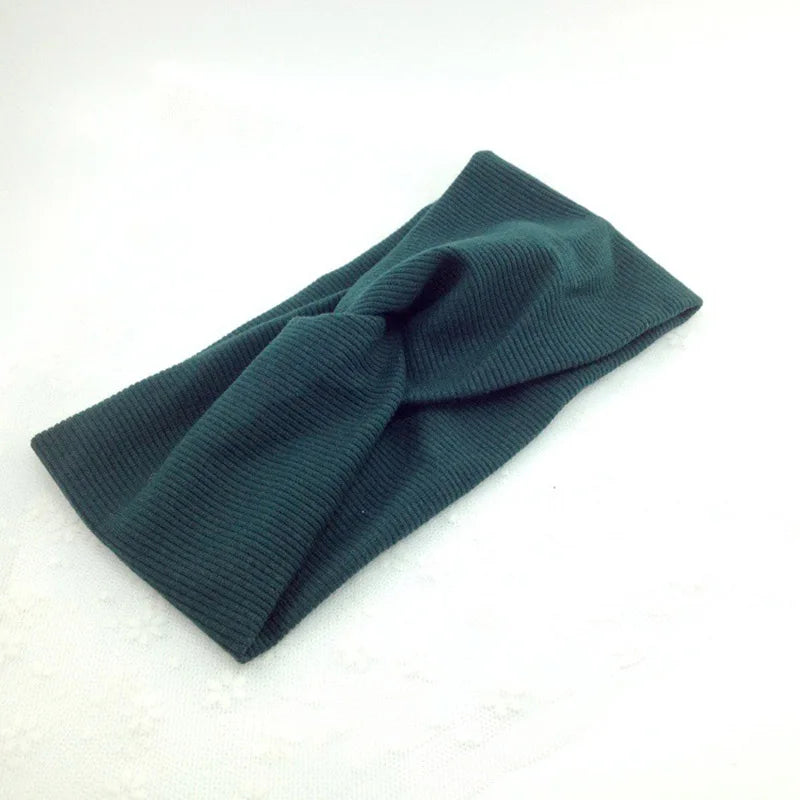 Women's Wide Turban Headband – Cotton Knit Cross Knot Hairband Turban Headband SWANS green Size fits all