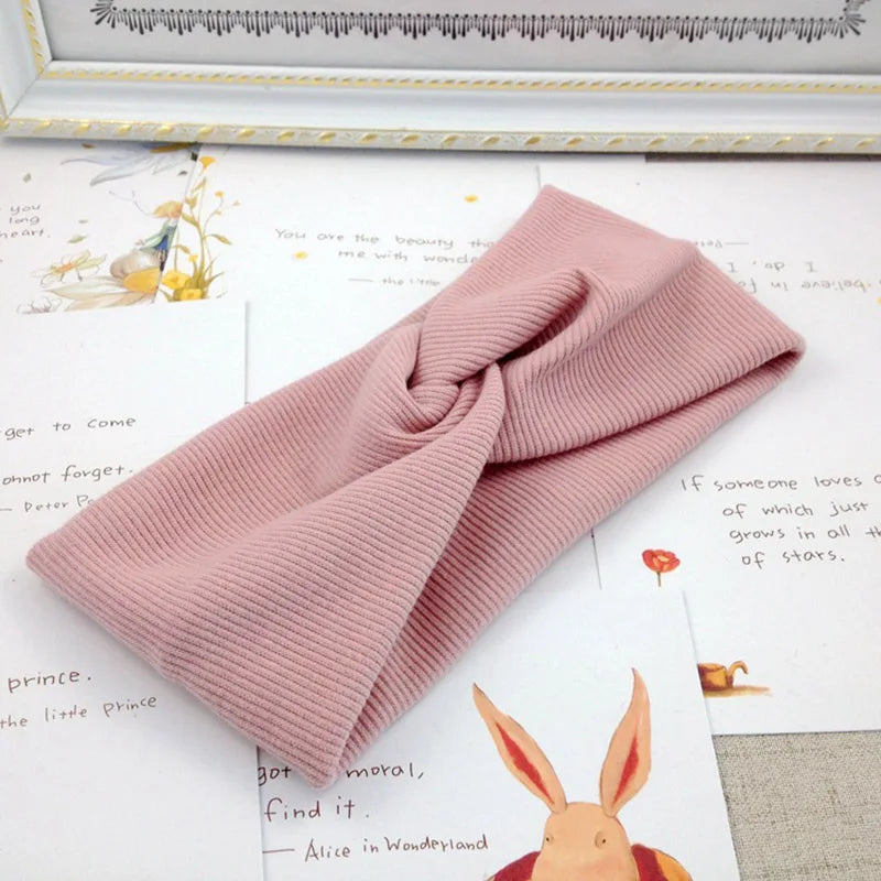 Women's Twist Knitted Wide Headband – Soft Elastic Turban Knitted Headband SWANS pink One Size