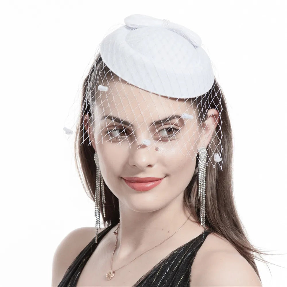 Vintage Bridal Fascinator Hat – Feather Mesh Hair Clip Fascinator Hair Clip SWANS White 14x16cm China