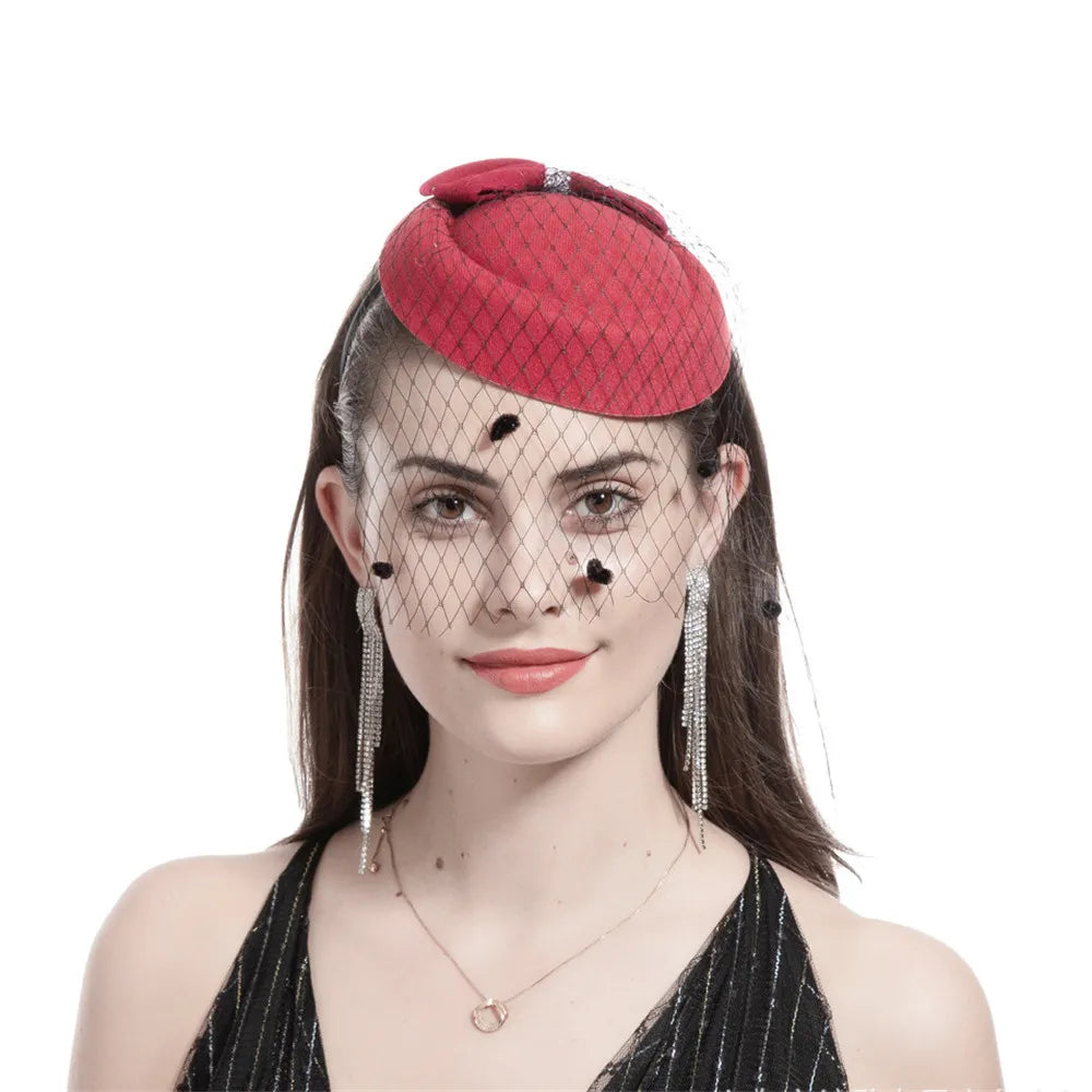 Vintage Bridal Fascinator Hat – Feather Mesh Hair Clip Fascinator Hair Clip SWANS wine red 14x16cm China