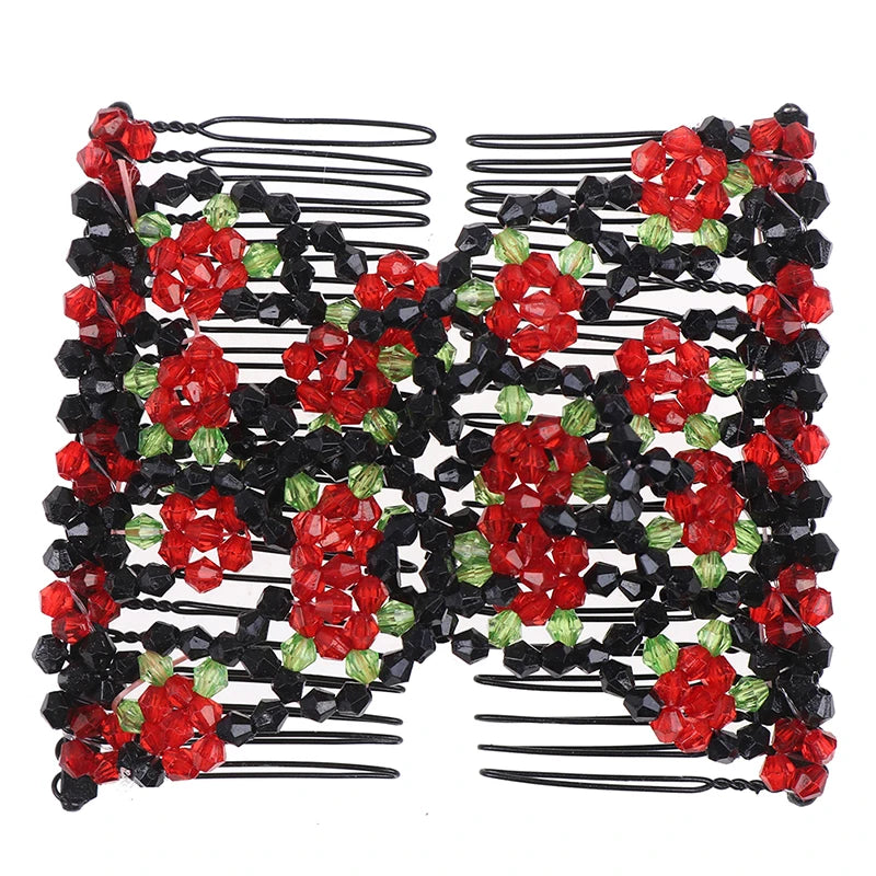 Vintage Flower Beaded Elastic Hair Comb – DIY Styling Tool Beaded Hair Comb SWANS 1PCS 4