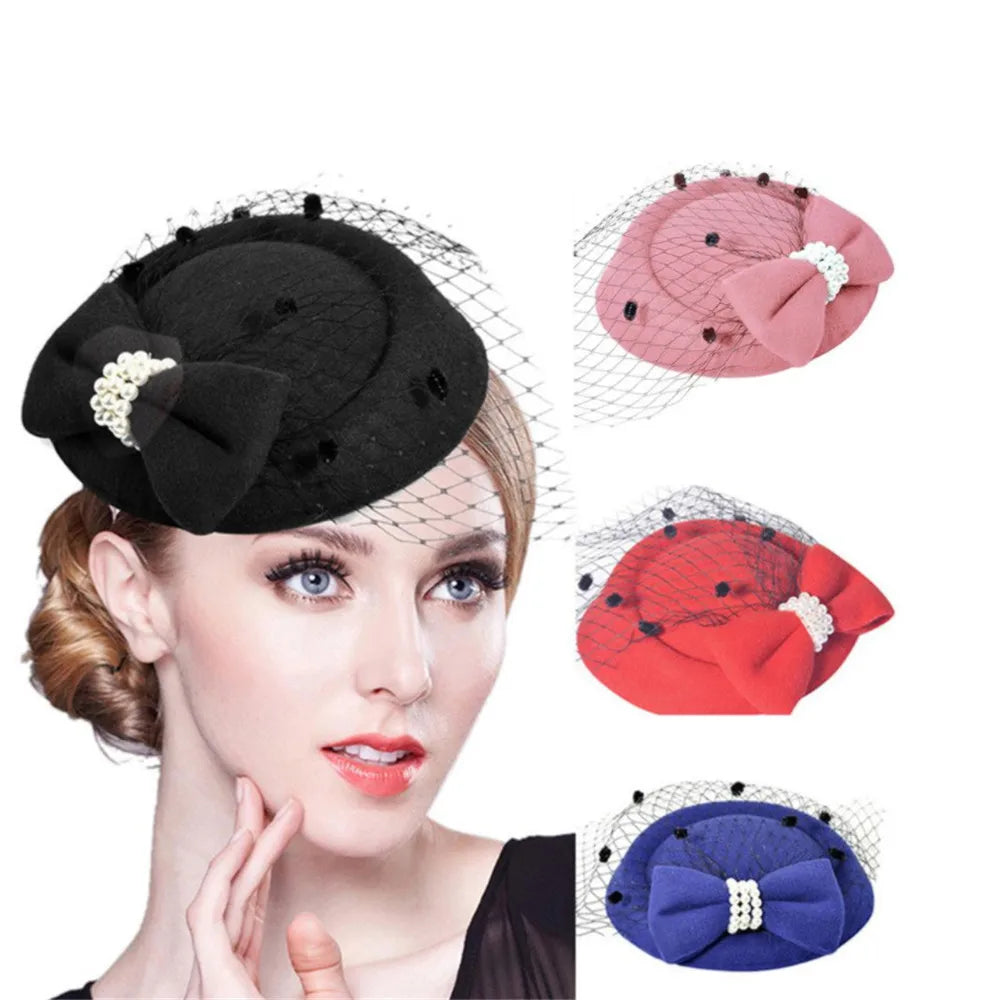 Vintage Bridal Fascinator Hat – Feather Mesh Hair Clip Fascinator Hair Clip SWANS