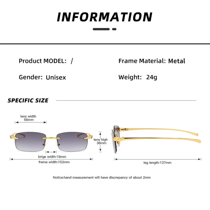 TOYEARN Vintage Rimless Square Sunglasses UV400 Women Men Rimless Sunglasses SWANS