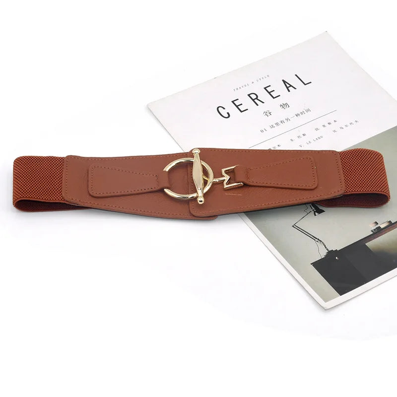 Women's Wide PU Leather Corset Belt Cummerbund | FAITOLAGI Corset Waist Belt SWANS brown 68cm