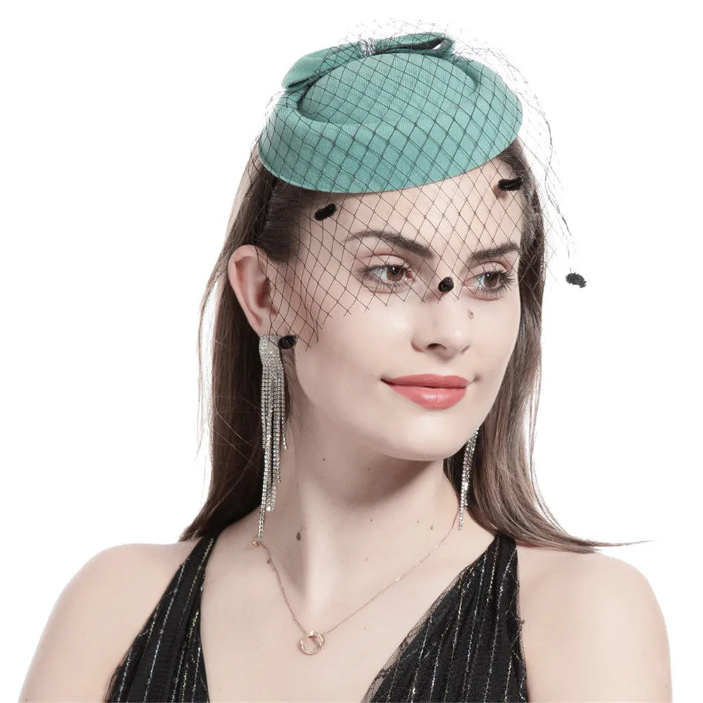 Vintage Bridal Fascinator Hat – Feather Mesh Hair Clip Fascinator Hair Clip SWANS Green 14x16cm United States