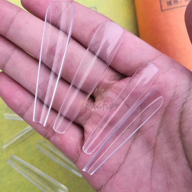 3XL Coffin Extra Long Full Cover False Nail Tips – 240pcs Clear False Nail Tips SWANS