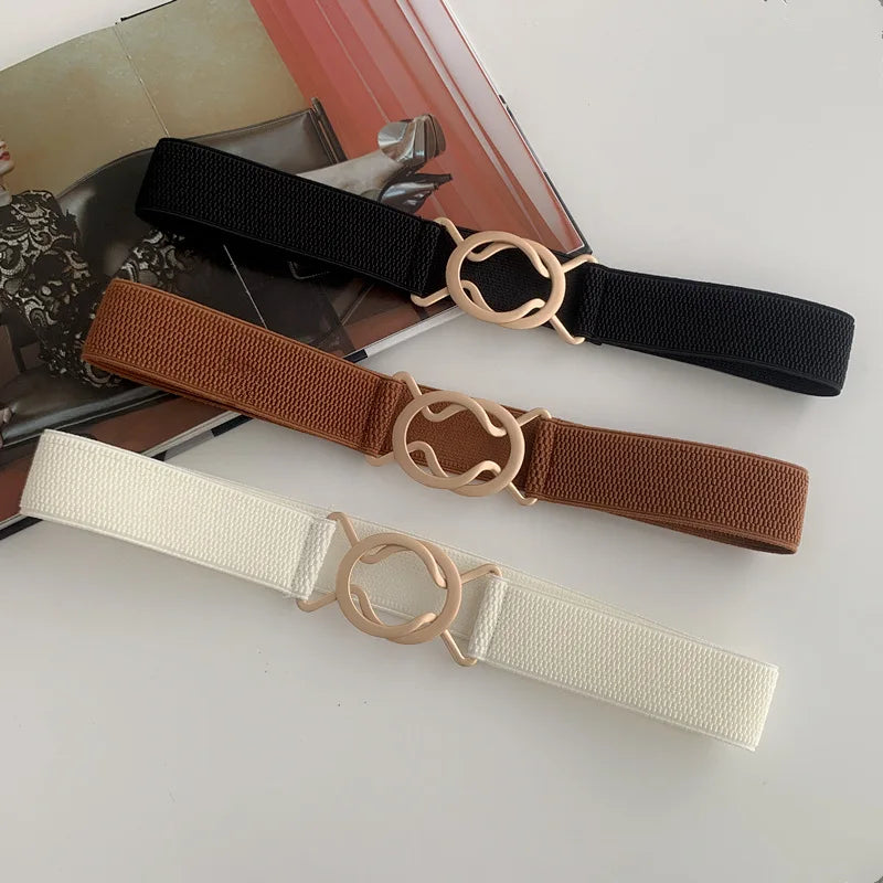 Women's Wide Elastic Belt – Gold Buckle | FAITOLAGI Women's Waist Belt SWANS