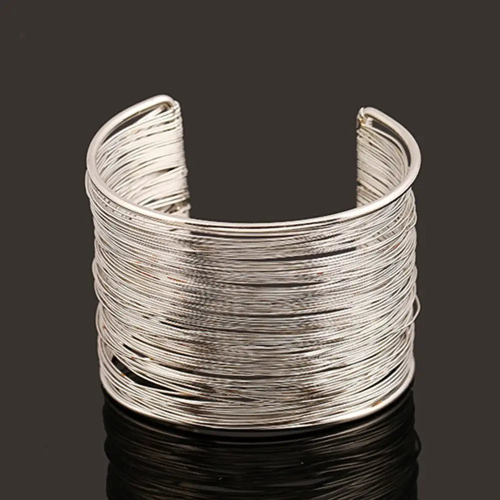Women's Multilayer Wire Wide Cuff Bangle Bracelet – Gothic Cuff Bangle Bracelet SWANS Silver Open United States