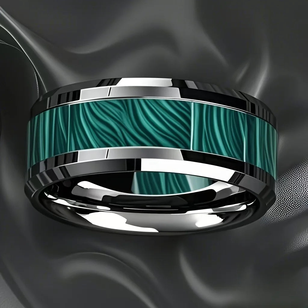 8MM Peacock Stone Inlay Men's Stainless Steel Ring – Silver Men's Fashion Ring SWANS Silver 11