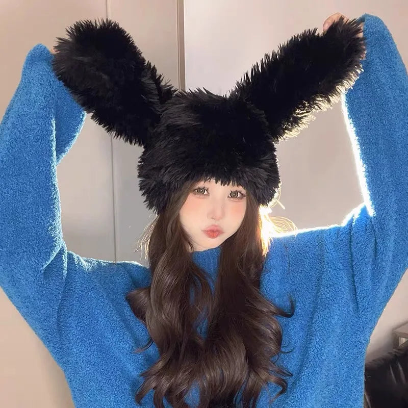 Rabbit Ear Plush Beanie – Women's Fluffy Knitted Winter Hat Winter Beanie Hat SWANS