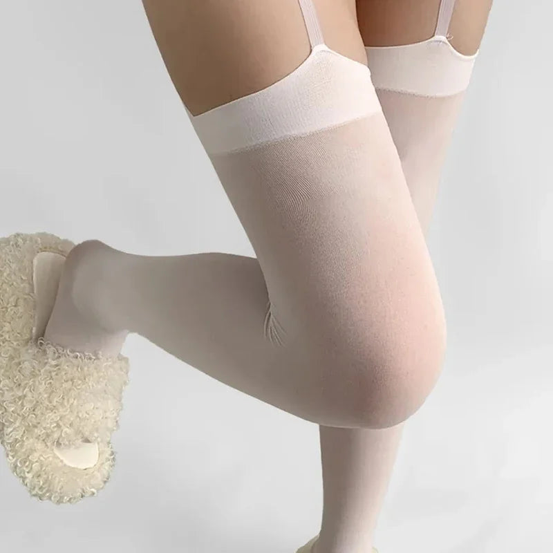 Velvet Thigh High Stockings with Garters – Y2K Lolita JK Socks Thigh High Stockings SWANS