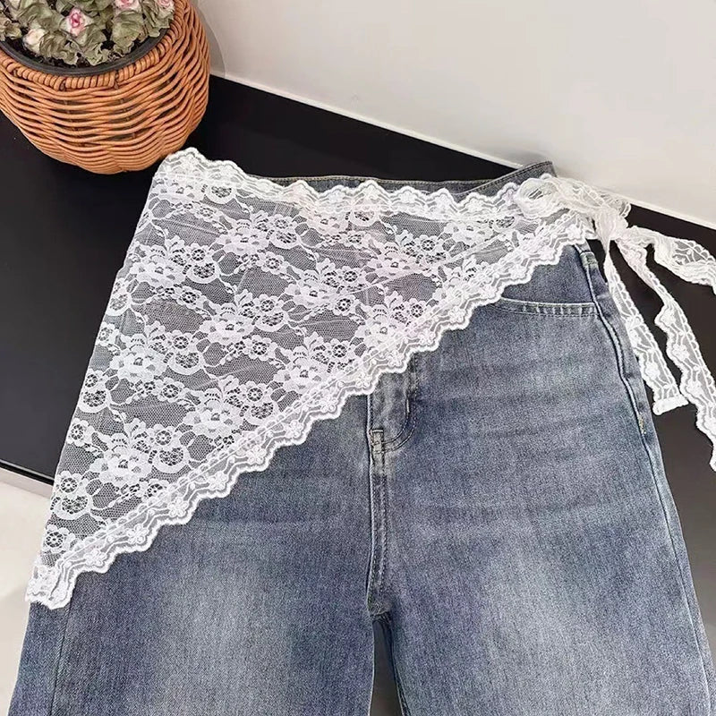 Korean INS High-Waist Lace Trim Mini Half Skirt for Women Mini Half Skirt SWANS