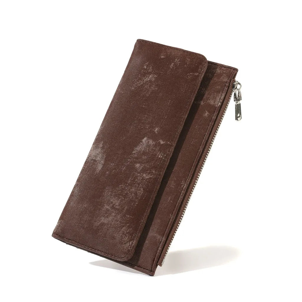 Women's Trifold Long Wallet – Water Ripple PU Leather Purse Trifold Long Wallet SWANS Brown