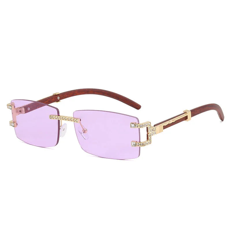 Y2K Rimless Crystal Rhinestone Sunglasses UV400 Women Men Fashion Sunglasses SWANS Purple As the photo