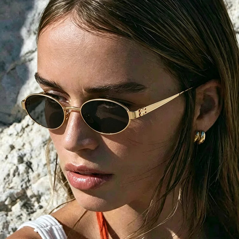 TOYEARN Y2K Oval Sunglasses Steampunk Vintage Metal UV400 Oval Sunglasses SWANS