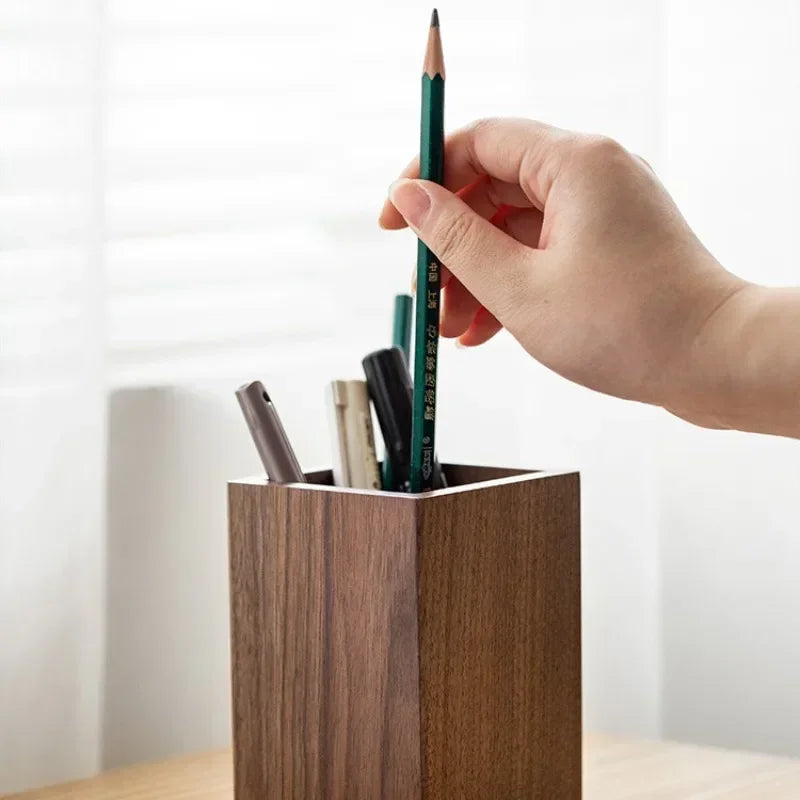 Black Walnut Wood Desk Pen Holder & Desktop Organizer Wooden Desk Organizer SWANS