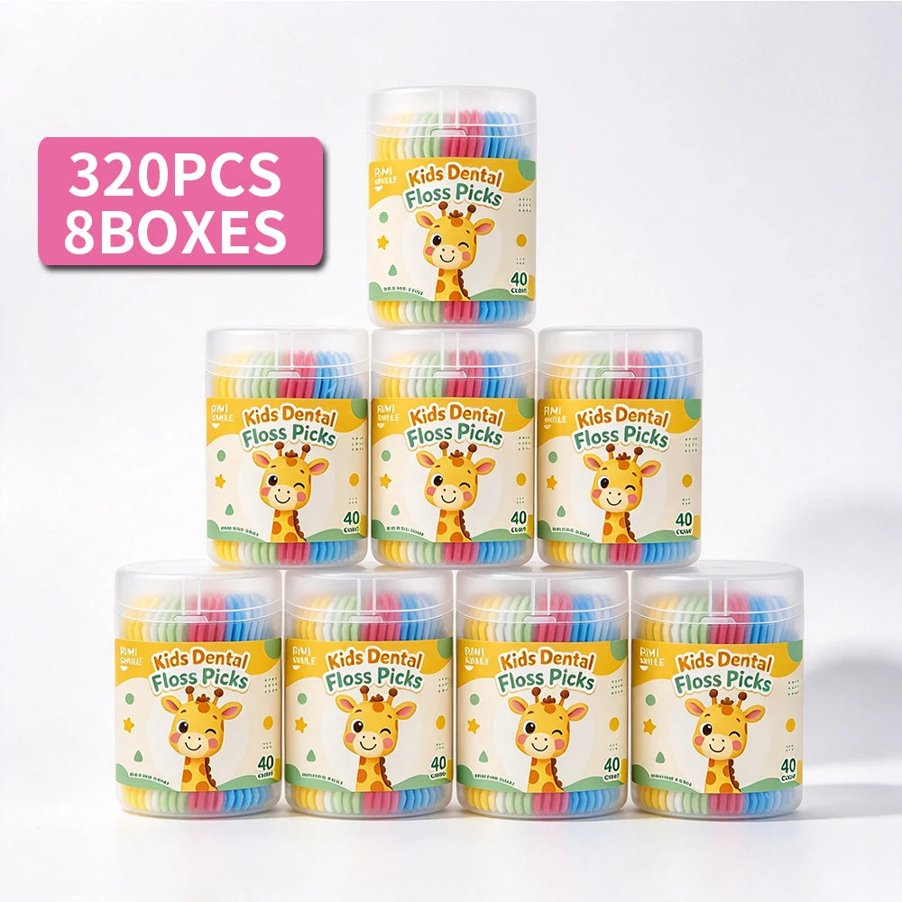 Kids Giraffe Dental Floss Picks 40-Count – Fun Disposable Flossers Kids Dental Flossers SWANS 320PCS